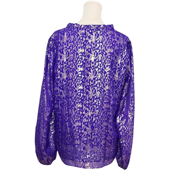Lilly Pulitzer Purple Silver Metallic Giana Silk Long Sleeve Blouse Medium - Picture 5 of 8